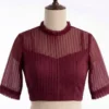 Trendy Pleated High Neck Saree Blouse with Sheer Yoke & Sleeves - Image 5