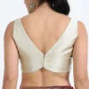 Women's Champagne Gold Satin Silk Readymade Blouse | Deep V-Neck Sleeveless Padded Saree Blouse with Back Hook Closu - Image 2