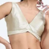 Women's Champagne Gold Satin Silk Readymade Blouse | Deep V-Neck Sleeveless Padded Saree Blouse with Back Hook Closu - Image 5