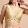 Women's Champagne Gold Satin Silk Readymade Blouse | Deep V-Neck Sleeveless Padded Saree Blouse with Back Hook Closu - Image 7