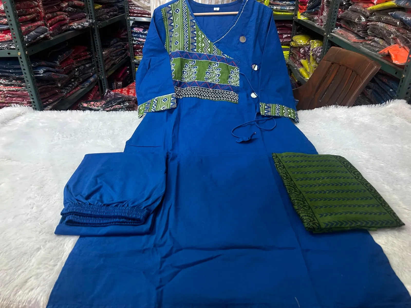 Women's Dabu Cotton Angrakha Kurta Set with Mirror Work & Dupatta | Fully Stitched Ethnic 3-Piece Suit (M-3XL) - Image 2