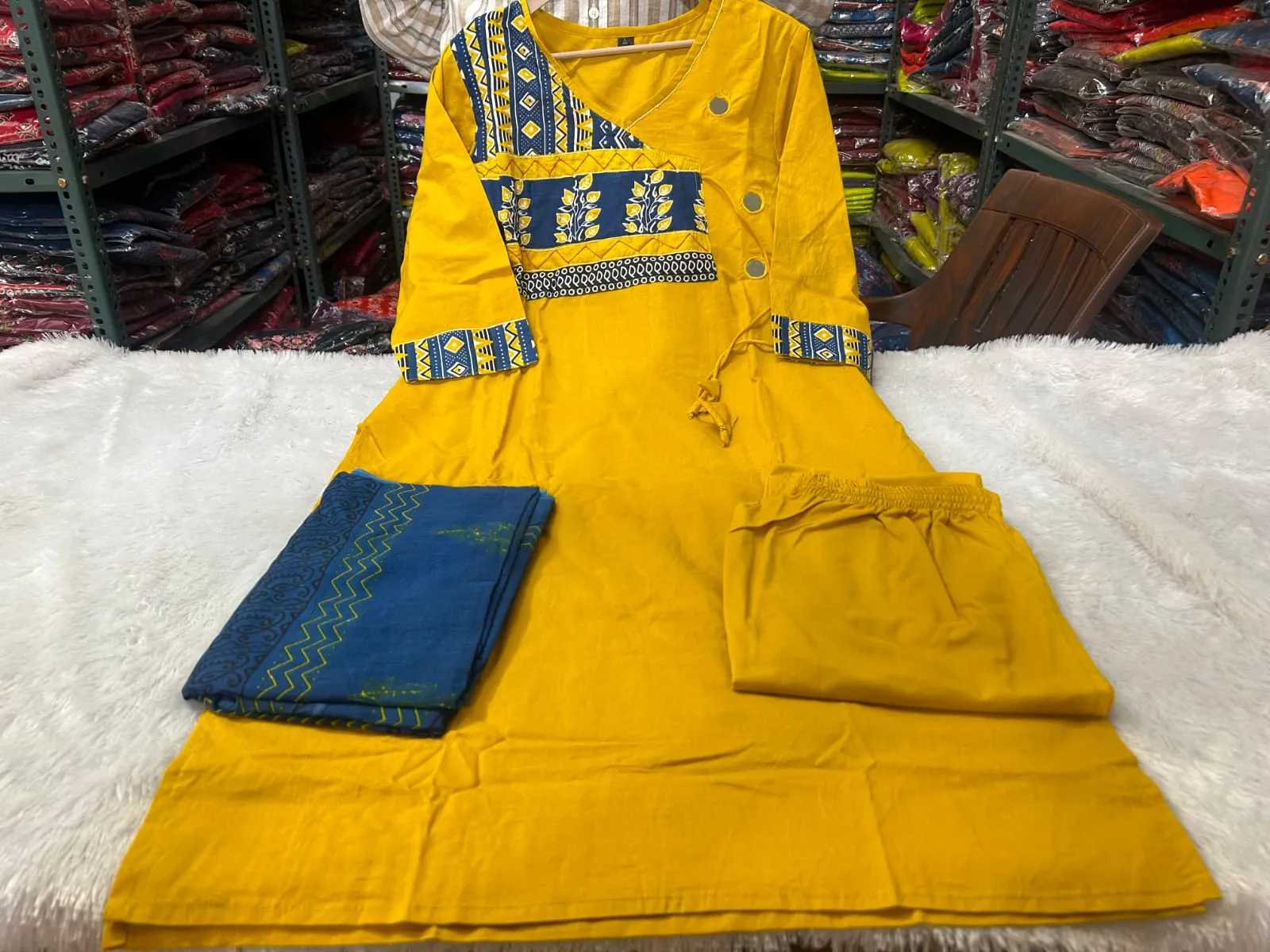 Women's Dabu Cotton Angrakha Kurta Set with Mirror Work & Dupatta | Fully Stitched Ethnic 3-Piece Suit (M-3XL) - Image 3