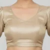 Women's Golden Readymade Saree Blouse | Puff Sleeve Sweetheart Neck Tissue Silk Blouse with Back Tie-Up Dori