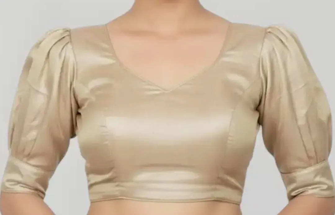 Women's Golden Readymade Saree Blouse | Puff Sleeve Sweetheart Neck Tissue Silk Blouse with Back Tie-Up Dori