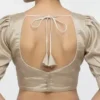 Women's Golden Readymade Saree Blouse | Puff Sleeve Sweetheart Neck Tissue Silk Blouse with Back Tie-Up Dori - Image 2