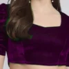 Women's Purple Velvet Readymade Saree Blouse | Sweetheart Neck Ruched Sleeve Padded Crop Top Blouse