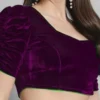 Women's Purple Velvet Readymade Saree Blouse | Sweetheart Neck Ruched Sleeve Padded Crop Top Blouse - Image 2