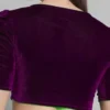 Women's Purple Velvet Readymade Saree Blouse | Sweetheart Neck Ruched Sleeve Padded Crop Top Blouse - Image 3