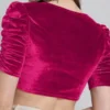 Women's Purple Velvet Readymade Saree Blouse | Sweetheart Neck Ruched Sleeve Padded Crop Top Blouse - Image 4