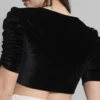 Women's Purple Velvet Readymade Saree Blouse | Sweetheart Neck Ruched Sleeve Padded Crop Top Blouse - Image 6