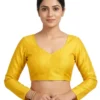 Women's Raw Silk Readymade Saree Blouse | Sweetheart Neck, Full Sleeves Padded Choli
