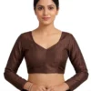 Women's Raw Silk Readymade Saree Blouse | Sweetheart Neck, Full Sleeves Padded Choli - Image 3