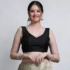 Women's Raw Silk Sleeveless Saree Blouse – Padded Deep V-Neck Readymade Choli Crop Top - Image 2