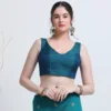 Women's Raw Silk Sleeveless Saree Blouse – Padded Deep V-Neck Readymade Choli Crop Top - Image 6