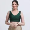 Women's Raw Silk Sleeveless Saree Blouse – Padded Deep V-Neck Readymade Choli Crop Top - Image 7