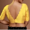 Yellow Readymade Blouse for Women | Deep V-Back Scallop Hem Silk Blouse for Sarees, Festive & Wedding Wear - Image 2