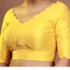 Yellow Readymade Blouse for Women | Deep V-Back Scallop Hem Silk Blouse for Sarees, Festive & Wedding Wear - Image 3