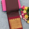 100s Count Pure Chettinad Cotton Saree with Rettapetta Kanchi Zari Border & Running Blouse (6.2M)