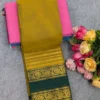 100s Count Pure Chettinad Cotton Saree with Rettapetta Kanchi Zari Border & Running Blouse (6.2M) - Image 12