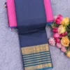 100s Count Pure Chettinad Cotton Saree with Rettapetta Kanchi Zari Border & Running Blouse (6.2M) - Image 16