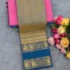 100s Count Pure Chettinad Cotton Saree with Rettapetta Kanchi Zari Border & Running Blouse (6.2M) - Image 20