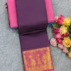 100s Count Pure Chettinad Cotton Saree with Rettapetta Kanchi Zari Border & Running Blouse (6.2M) - Image 3