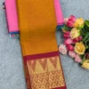 100s Count Pure Chettinad Cotton Saree with Rettapetta Kanchi Zari Border & Running Blouse (6.2M) - Image 6