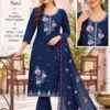Aarvi Mul Chanderi Embroidered Straight Kurta Pant Set with Scallop Dupatta | Festive 3-Piece Suit for Women