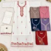 Aarvi Mul Chanderi Embroidered Straight Kurta Pant Set with Scallop Dupatta | Festive 3-Piece Suit for Women - Image 4