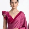 Backless Velvet Blouse Satin Saree Set – Ruffle Sleeve Cocktail & Party Wear Saree