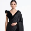 Backless Velvet Blouse Satin Saree Set – Ruffle Sleeve Cocktail & Party Wear Saree - Image 10