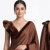 Backless Velvet Blouse Satin Saree Set – Ruffle Sleeve Cocktail & Party Wear Saree - Image 3