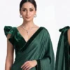 Backless Velvet Blouse Satin Saree Set – Ruffle Sleeve Cocktail & Party Wear Saree - Image 4
