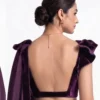 Backless Velvet Blouse Satin Saree Set – Ruffle Sleeve Cocktail & Party Wear Saree - Image 5