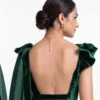 Backless Velvet Blouse Satin Saree Set – Ruffle Sleeve Cocktail & Party Wear Saree - Image 6