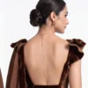 Backless Velvet Blouse Satin Saree Set – Ruffle Sleeve Cocktail & Party Wear Saree - Image 9