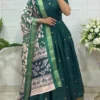 Banarasi Jacquard Silk Anarkali Gown with Floral Printed Zari Dupatta Set | Traditional Festive & Wedding Party Wear Long Dress - Image 10