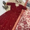 Banarasi Jacquard Silk Anarkali Gown with Floral Printed Zari Dupatta Set | Traditional Festive & Wedding Party Wear Long Dress - Image 11