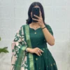 Banarasi Jacquard Silk Anarkali Gown with Floral Printed Zari Dupatta Set | Traditional Festive & Wedding Party Wear Long Dress - Image 14