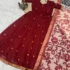 Banarasi Jacquard Silk Anarkali Gown with Floral Printed Zari Dupatta Set | Traditional Festive & Wedding Party Wear Long Dress - Image 2
