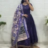 Banarasi Jacquard Silk Anarkali Gown with Floral Printed Zari Dupatta Set | Traditional Festive & Wedding Party Wear Long Dress - Image 4
