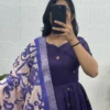 Banarasi Jacquard Silk Anarkali Gown with Floral Printed Zari Dupatta Set | Traditional Festive & Wedding Party Wear Long Dress - Image 5