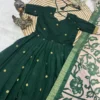 Banarasi Jacquard Silk Anarkali Gown with Floral Printed Zari Dupatta Set | Traditional Festive & Wedding Party Wear Long Dress - Image 7