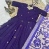 Banarasi Jacquard Silk Anarkali Gown with Floral Printed Zari Dupatta Set | Traditional Festive & Wedding Party Wear Long Dress - Image 9