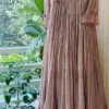 Beige Crushed Tissue Silk Anarkali Suit Set – Pintuck Bodice Kurta with Scalloped Rani Pink Dupatta & Sharara - Image 2