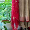 Beige Crushed Tissue Silk Anarkali Suit Set – Pintuck Bodice Kurta with Scalloped Rani Pink Dupatta & Sharara - Image 3