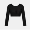 Black Raw Silk Full Sleeve Saree Blouse | Round Cut-Out Back Boat Neck Readymade Designer Choli - Image 2