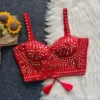 Bollywood Style Original Mirror Work Bustier Blouse – Handcrafted Soft Silk Padded Crop Top (Size 36–40) - Image 10