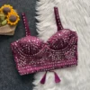 Bollywood Style Original Mirror Work Bustier Blouse – Handcrafted Soft Silk Padded Crop Top (Size 36–40) - Image 2