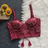 Bollywood Style Original Mirror Work Bustier Blouse – Handcrafted Soft Silk Padded Crop Top (Size 36–40) - Image 3